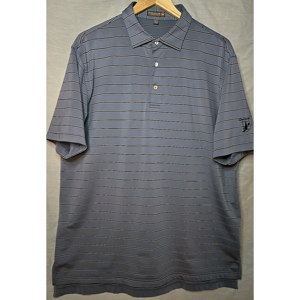 Peter Millar Summer Comfort Gleneagles Striped Golf Polo Shirt Mens Sz Lg